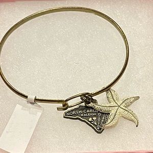 Gleeful Peacock Gold Bangle Bracelet Hand Painted North Carolina Starfish Charm